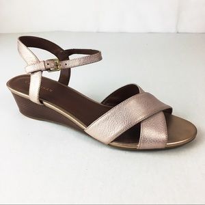 Cole Haan Ellie gold rose strap wedge sandals